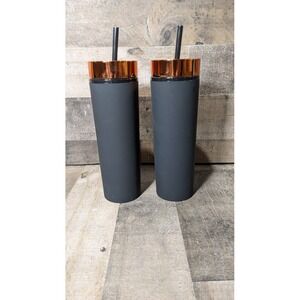 2 20oz Tumbler‎ With Straw BPA Free Black/Copper